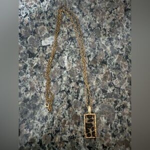 Long Gold Chain Necklace with Leopard Print Pendant
